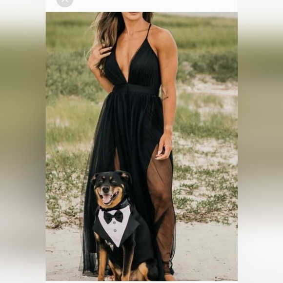 Sparkle/Shimmer Black Organza Formal Crisscross Spaghetti Strap Maxi Dress NEW! - Picture 2 of 8